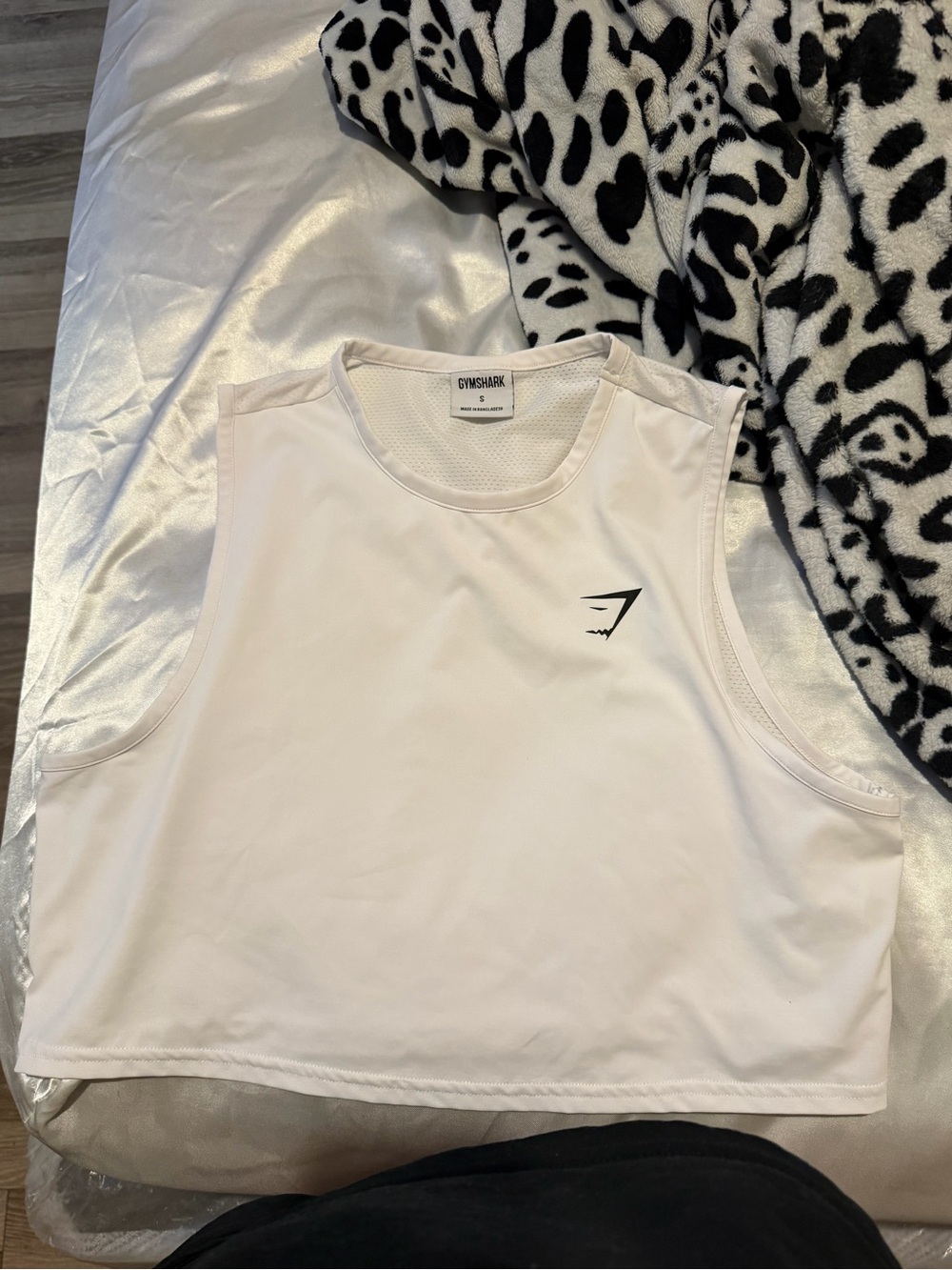 Gymshark White Cropped Muscle Tee with Black Logo